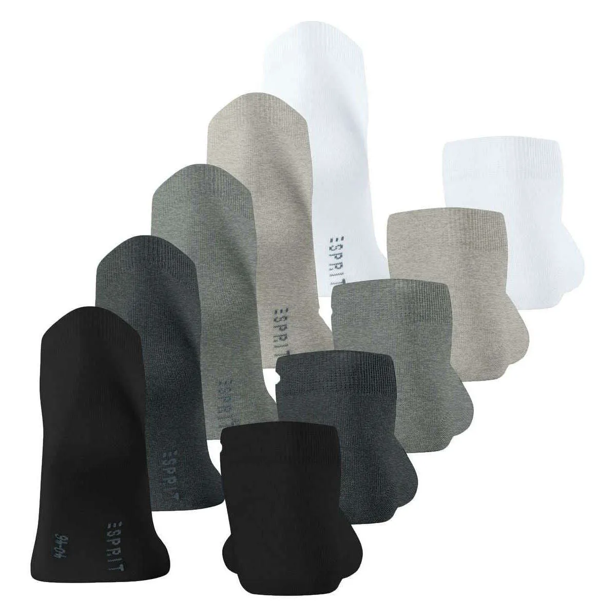 Esprit Solid Mix 5 Pack Sneaker Socks - Black/Grey -