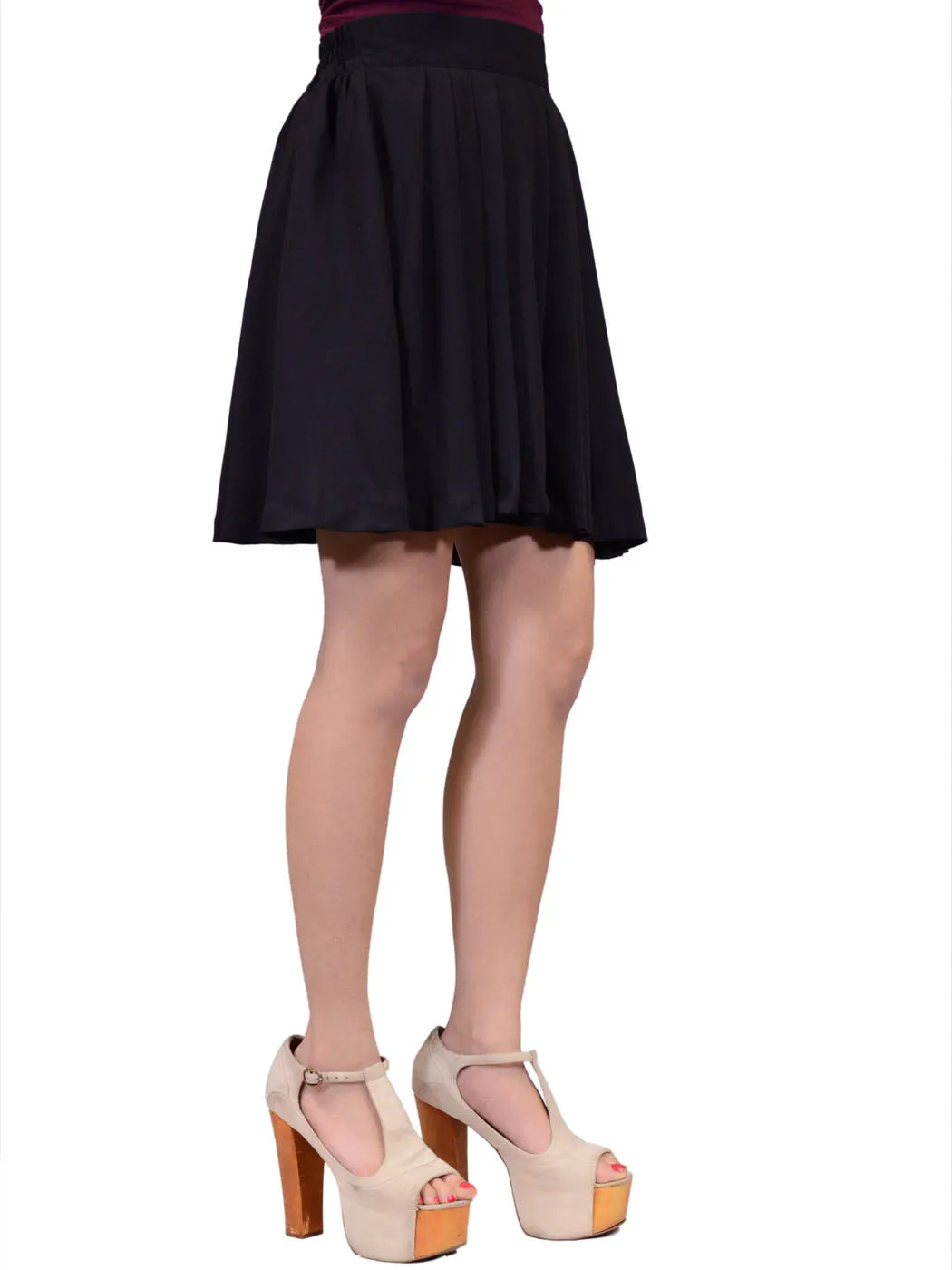 Everly Girly Elastic Box Pleated Fully Lined Midi Skirt With Elastic Waist Band