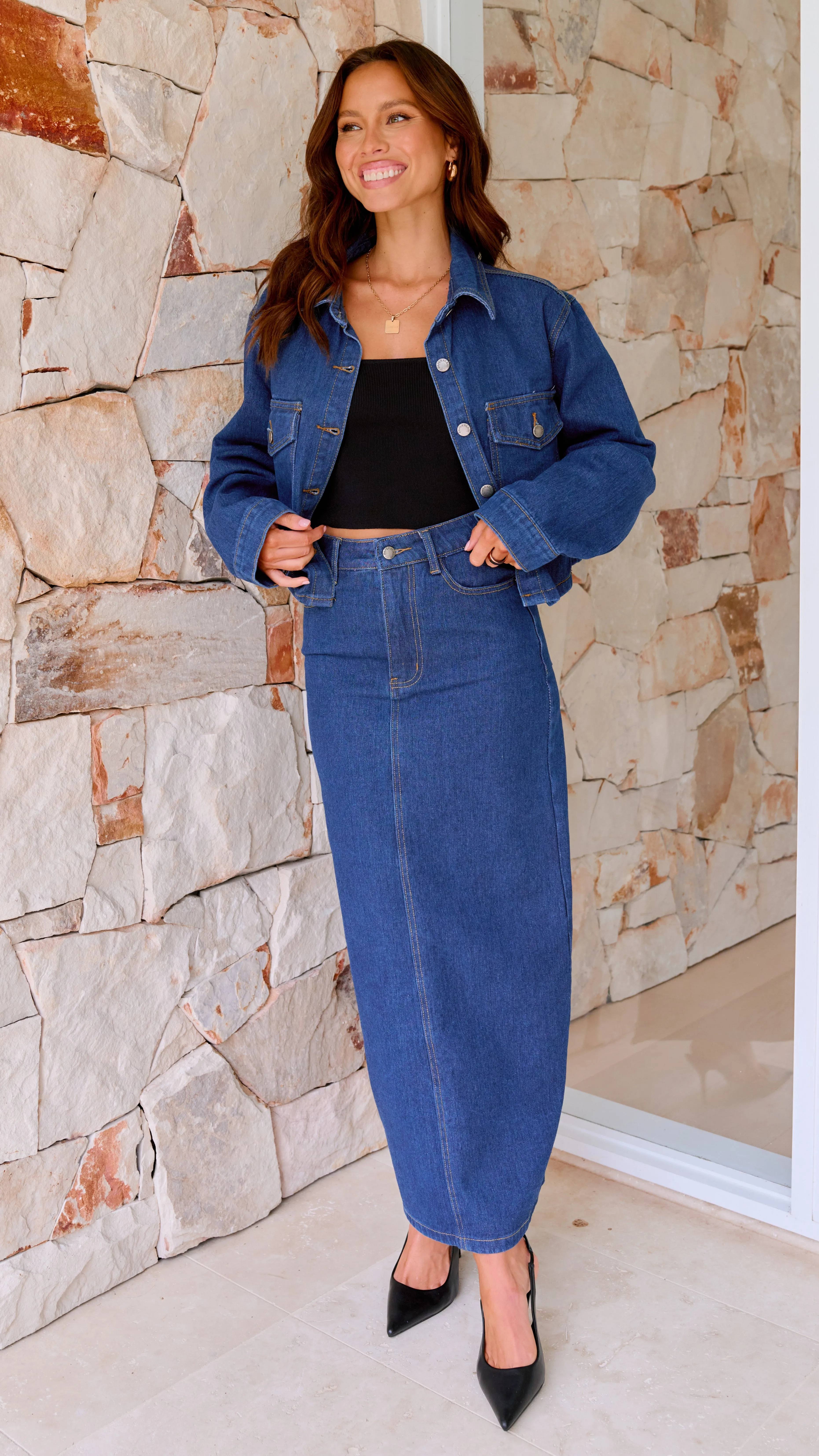 Fiona Denim Maxi Skirt - Indigo