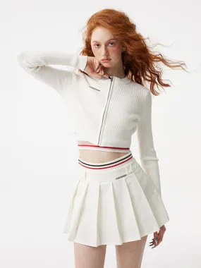 Front-Zip Crooped Jacket, Cropped Tank Top and Pleated Mini Skirt VVO0020