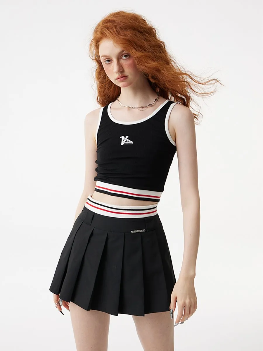 Front-Zip Crooped Jacket, Cropped Tank Top and Pleated Mini Skirt VVO0020