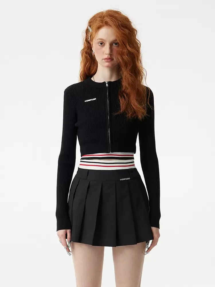 Front-Zip Crooped Jacket, Cropped Tank Top and Pleated Mini Skirt VVO0020