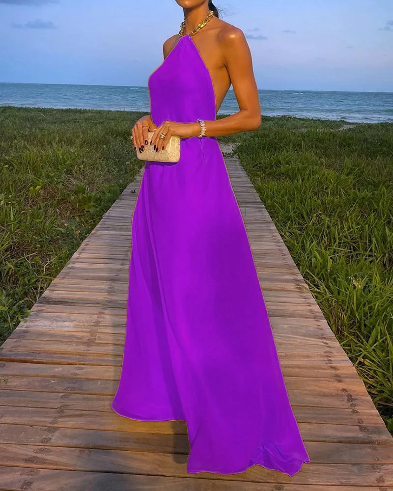Girlie Halter Neck Backless Maxi Dress