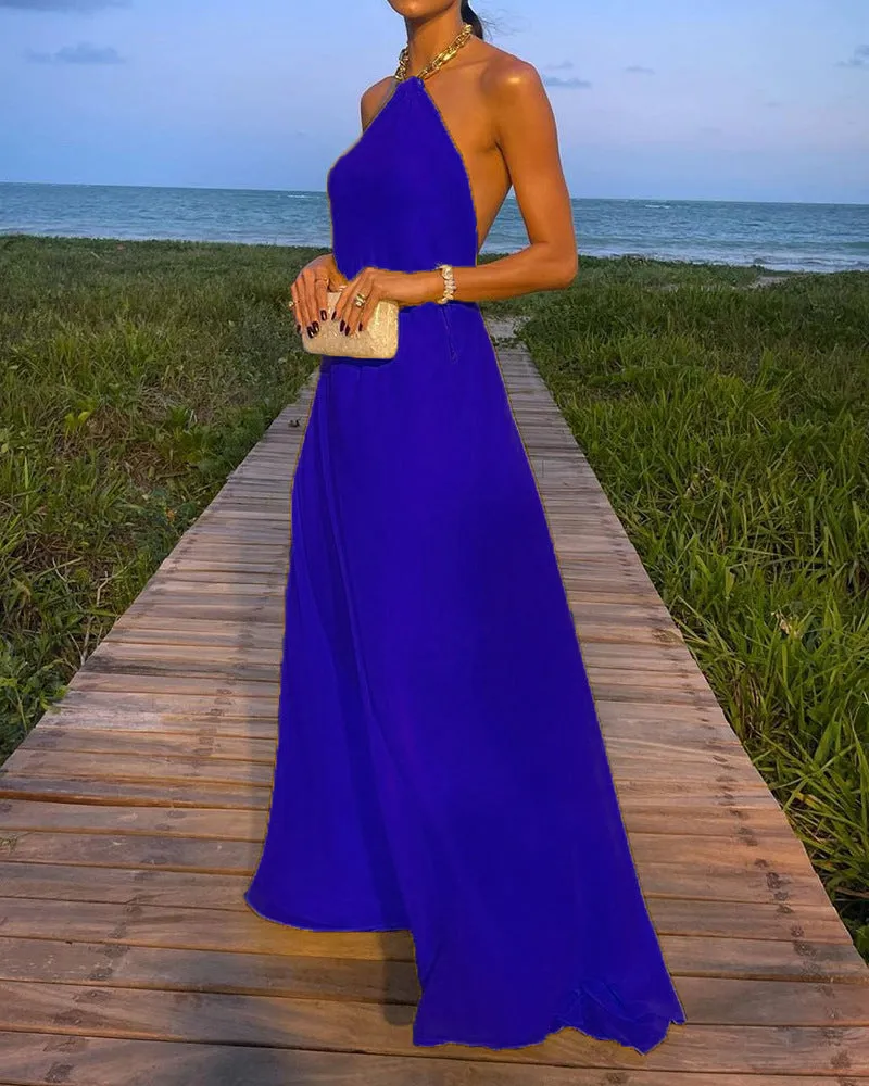 Girlie Halter Neck Backless Maxi Dress