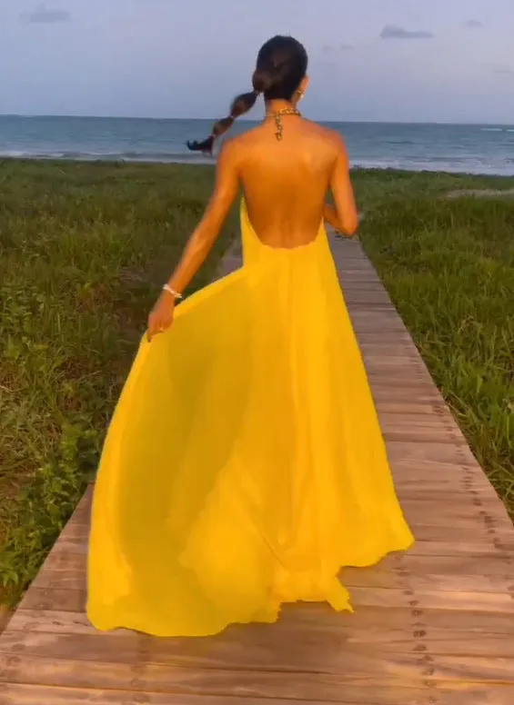 Girlie Halter Neck Backless Maxi Dress