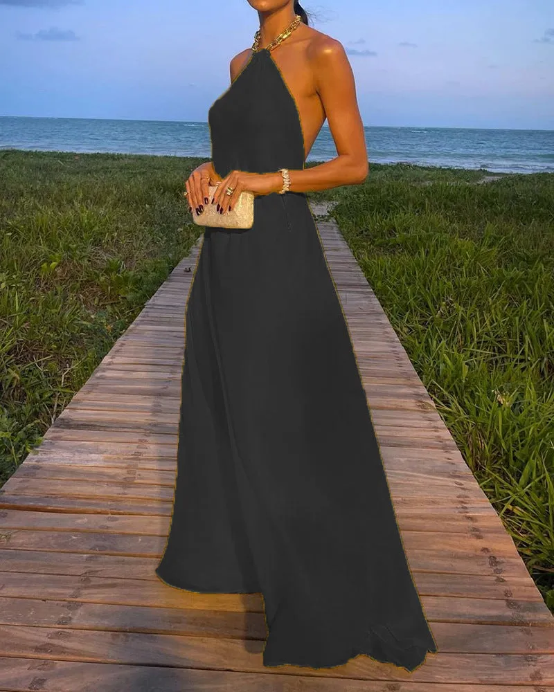 Girlie Halter Neck Backless Maxi Dress