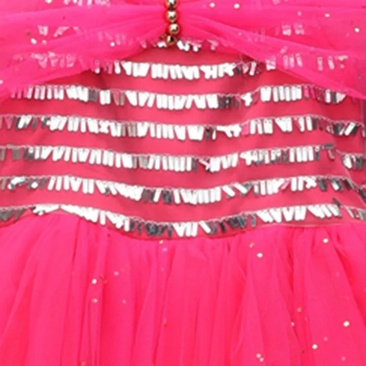 Girls Magenta Silver Sequined Fit And Flare Maxi Dress