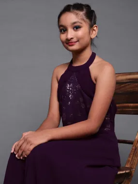 Girl's Purple Sequined Flared Maxi Dress - Aks Girls