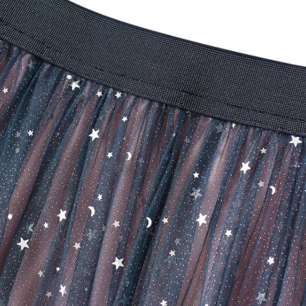 Gradient Star Sequined Mesh Maxi Skirt 漸變色星星亮片網紗半身長裙 (KCCLSP2114)