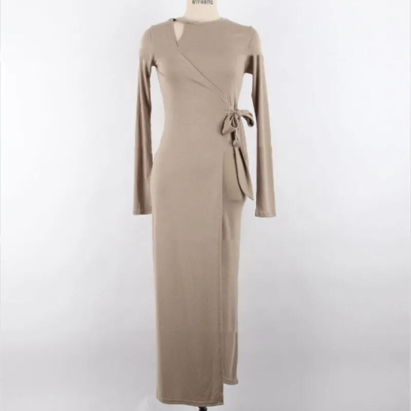 Graduation Gifts  Korea 2022 Autumn Winter New Body Feminine Irregular Side Bandage Slim Sexy Split Dress Maxi Long Dresses  S8HD