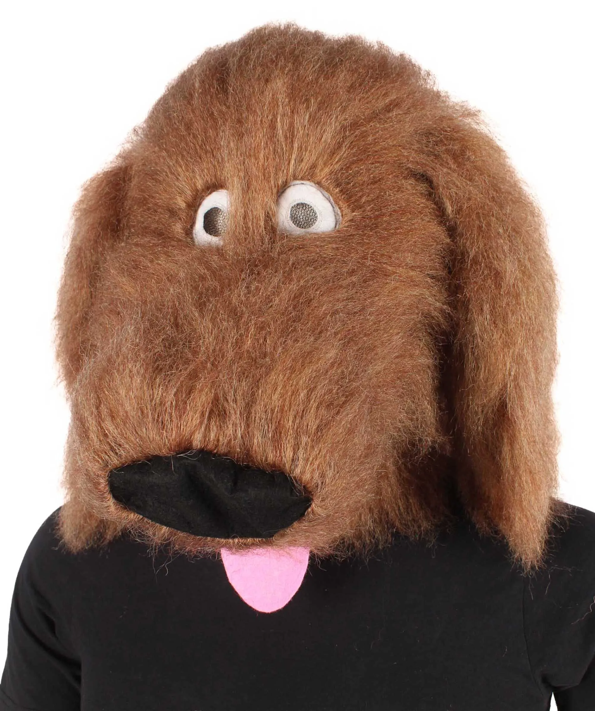 HPO Adult Unisex Furry Brown Dog Mask I Perfect for Halloween I Flame-retardant Synthetic Fiber