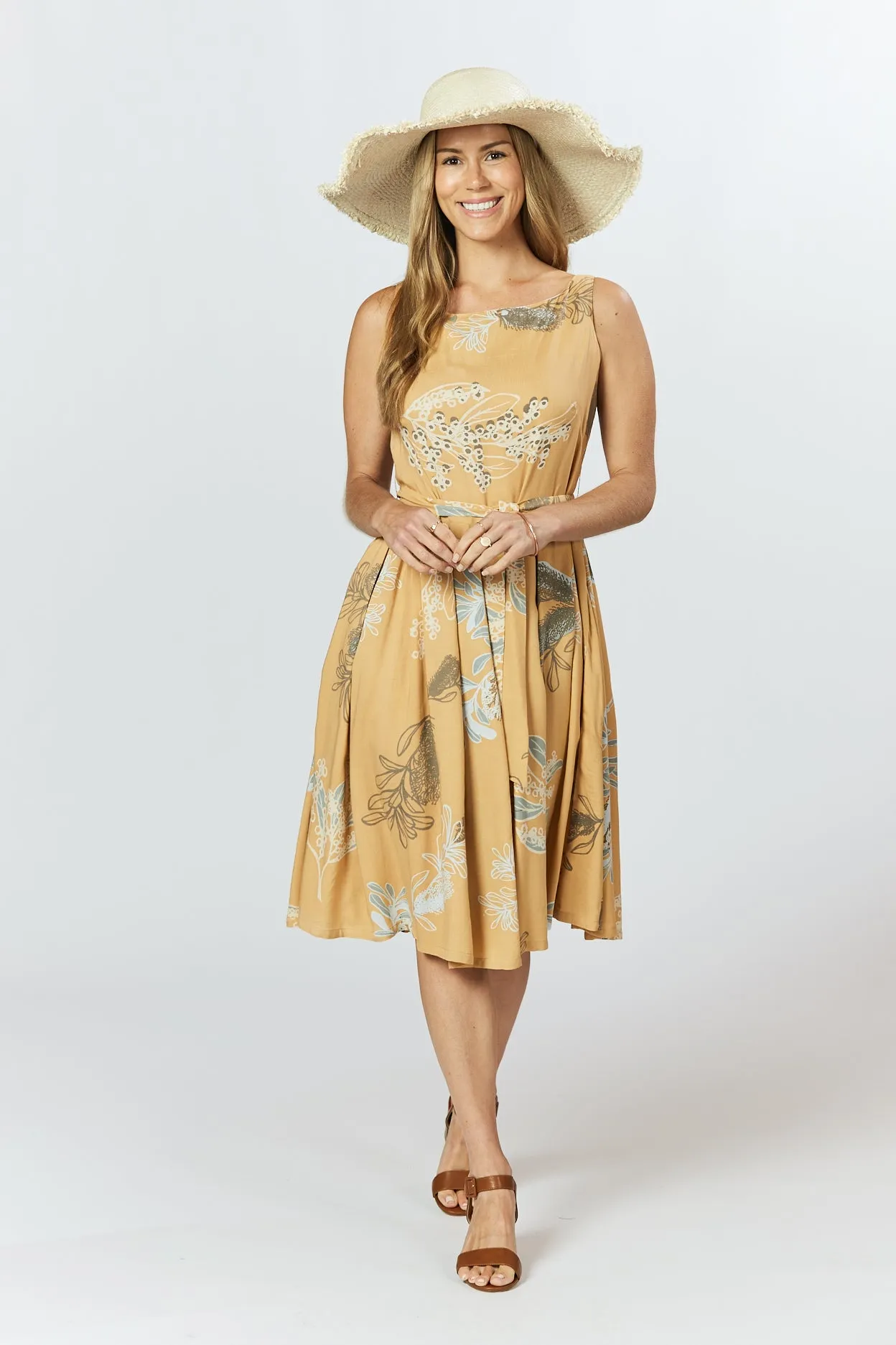 Isabella Dress - Australis Print Ochre