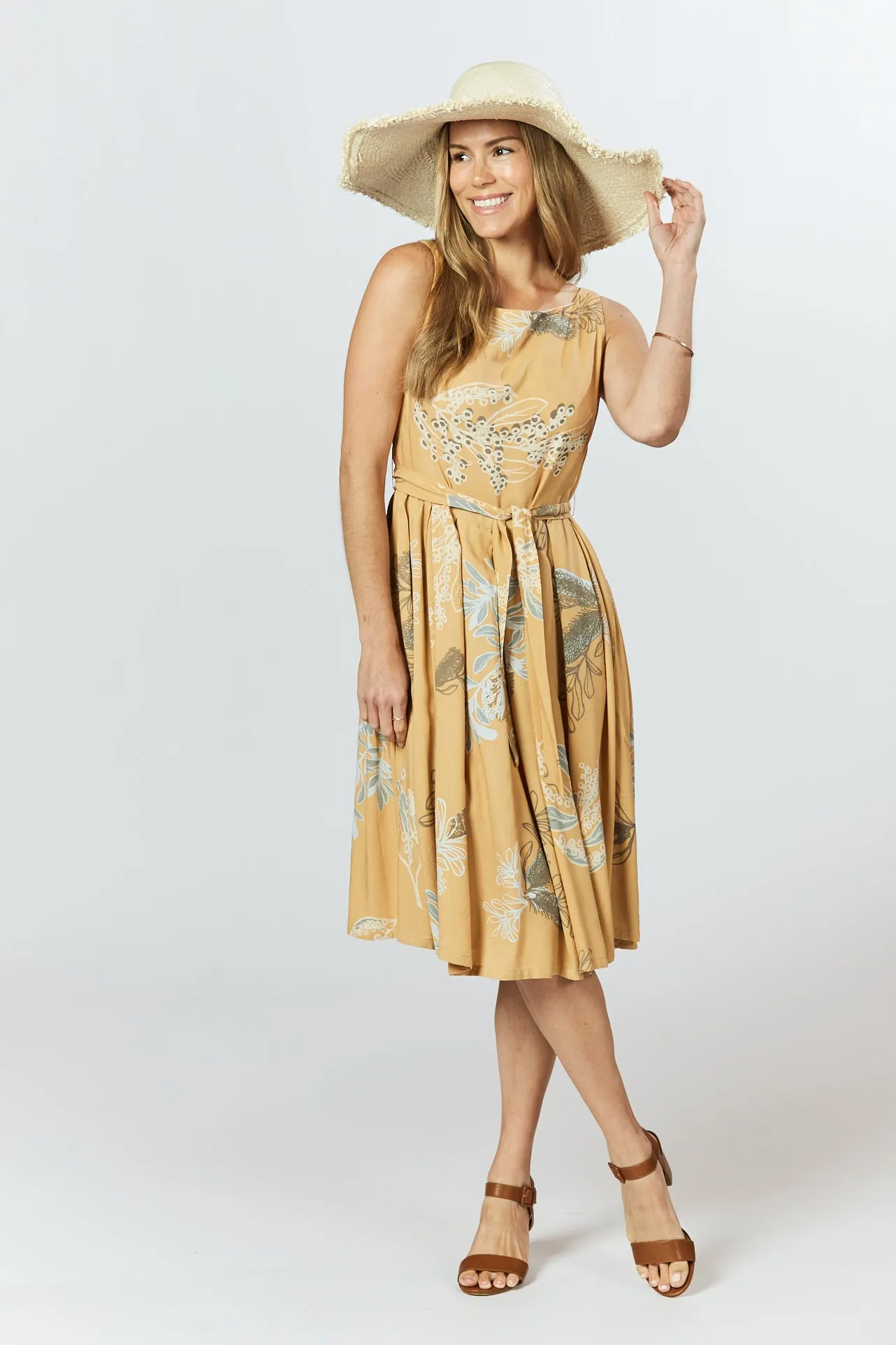 Isabella Dress - Australis Print Ochre