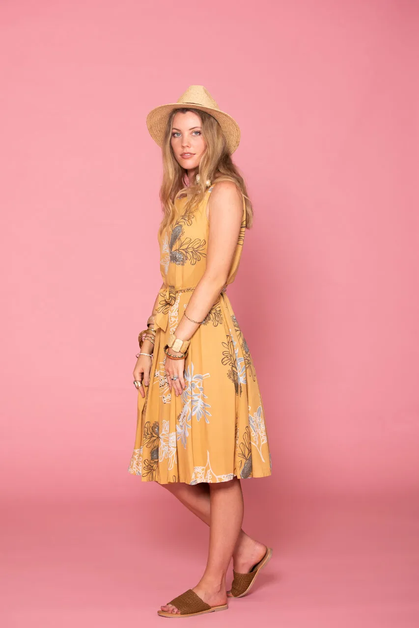 Isabella Dress - Australis Print Ochre