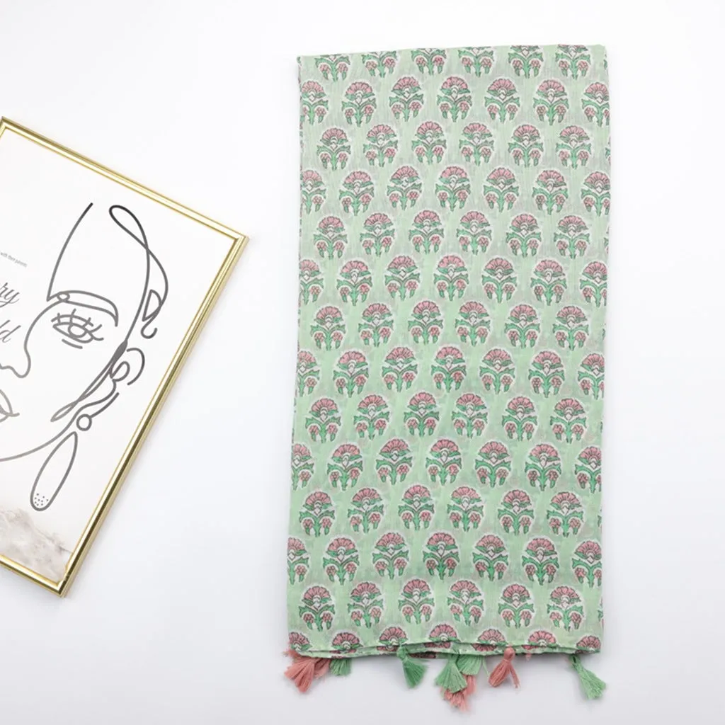 JY230221 Green flower printed scarf