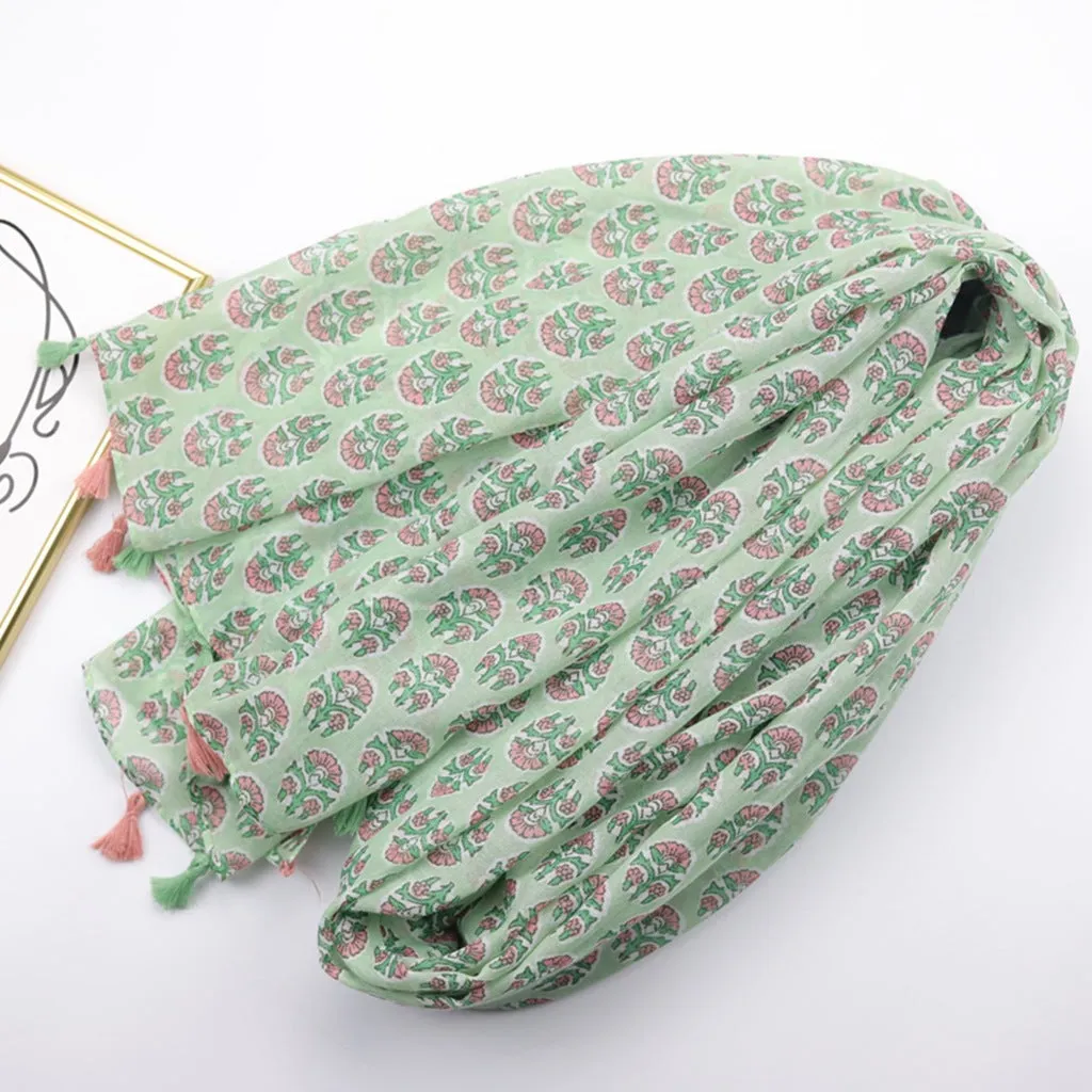 JY230221 Green flower printed scarf
