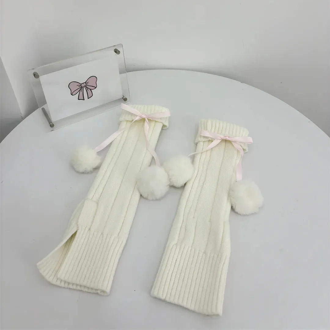 Knitted Dress & Detachable Fur Ball Socks Set AD21166