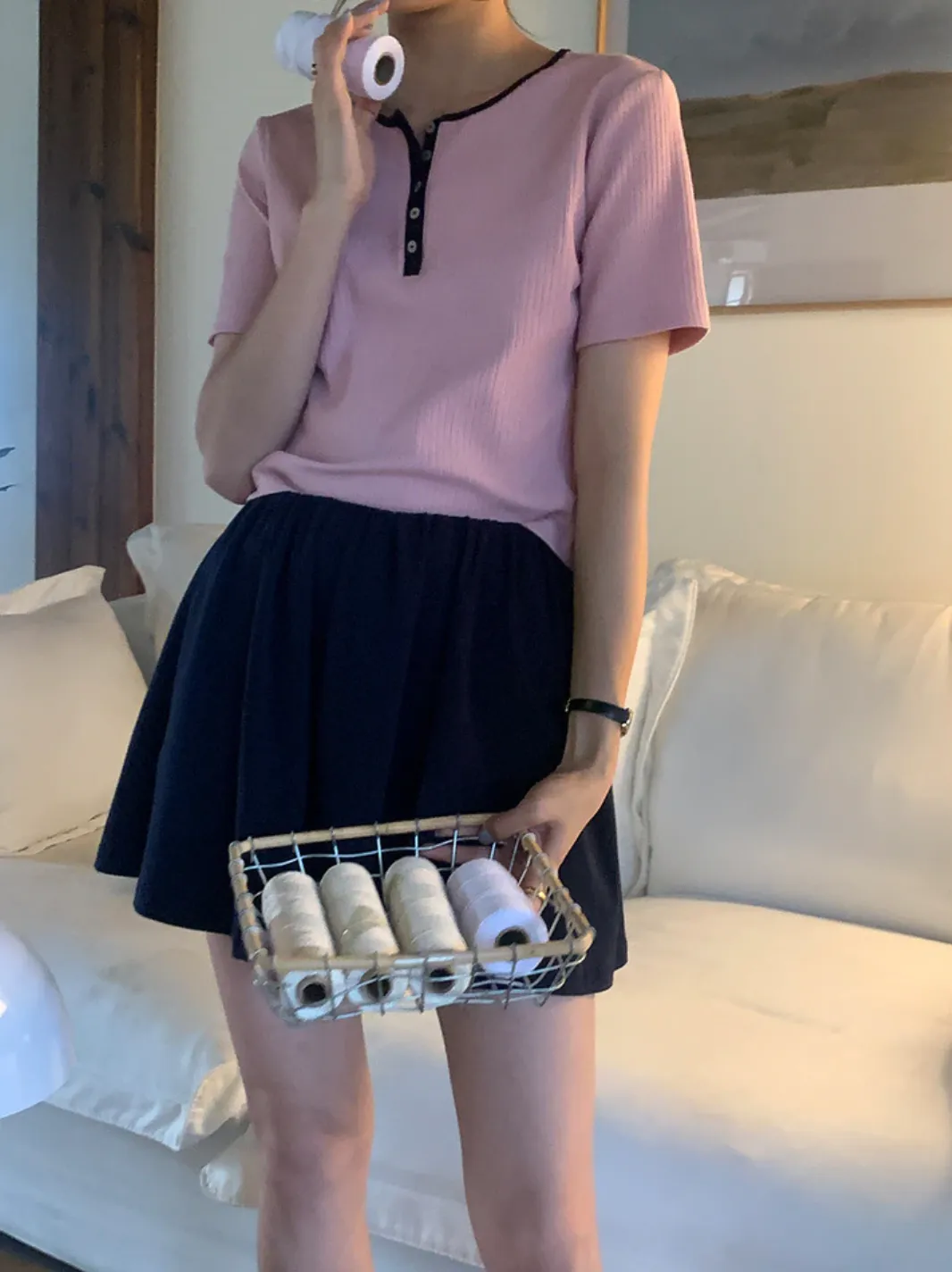 [Korean Style] Casual Cinched Waist Pleated Short Skirt
