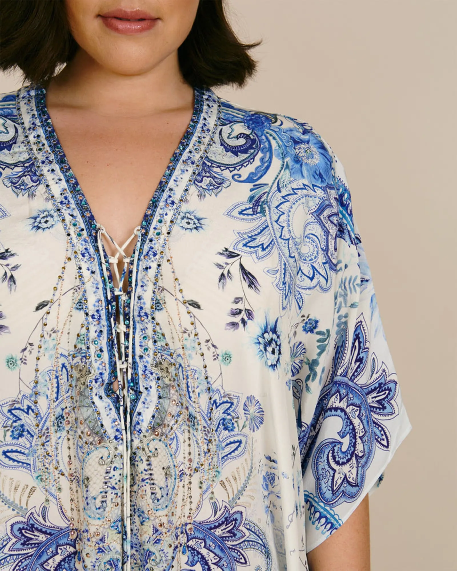 Lace Up Kaftan | Light Blue