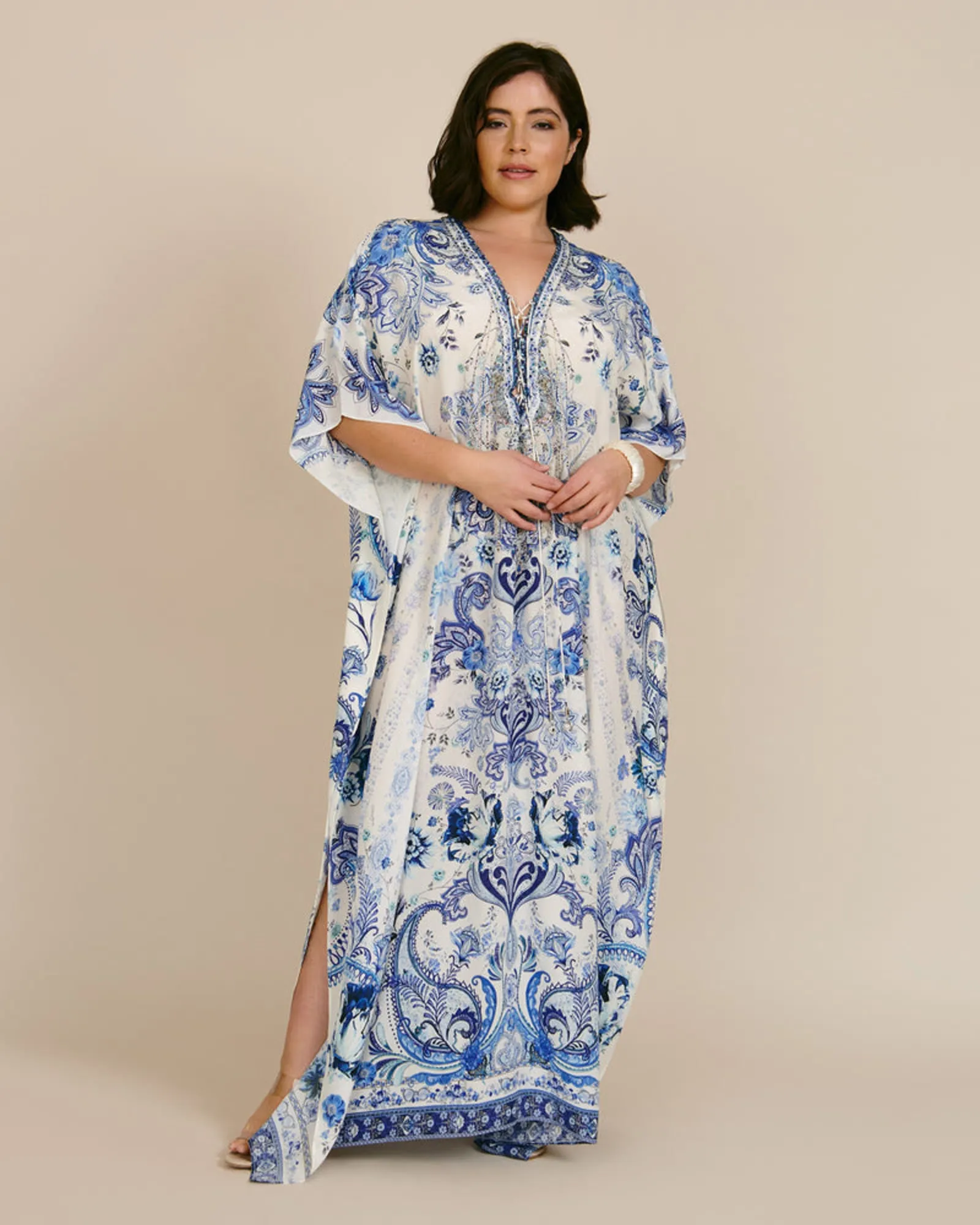Lace Up Kaftan | Light Blue