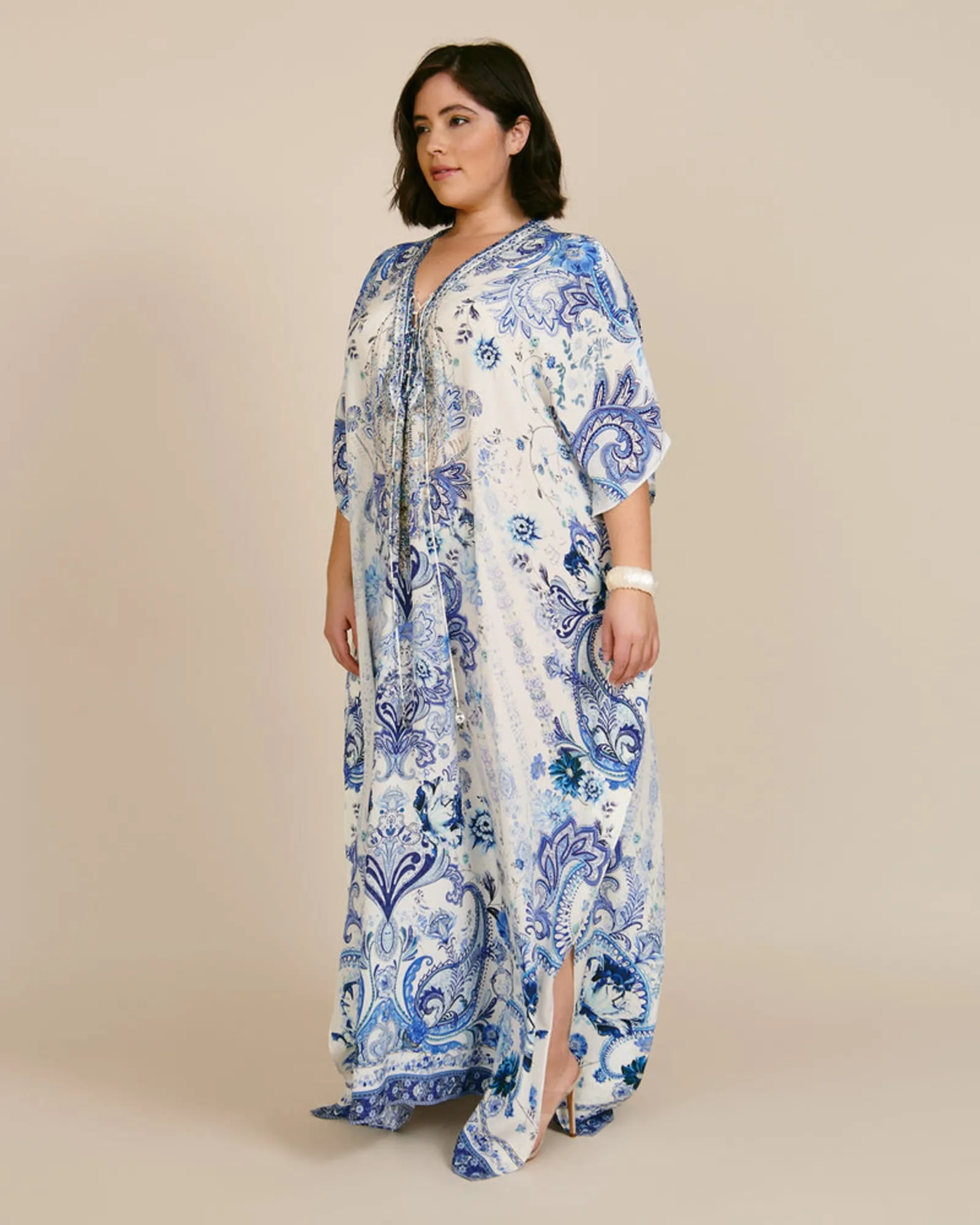 Lace Up Kaftan | Light Blue