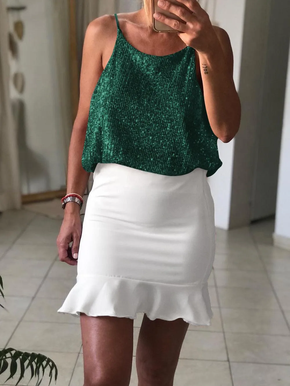 Ladies Sequin Halter Reversible Sexy Elegant Vest ESBY