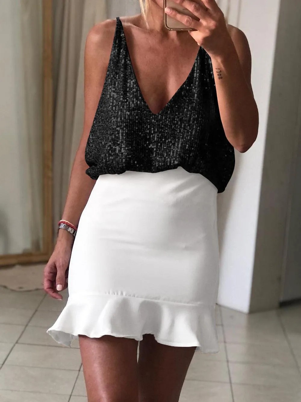 Ladies Sequin Halter Reversible Sexy Elegant Vest ESBY