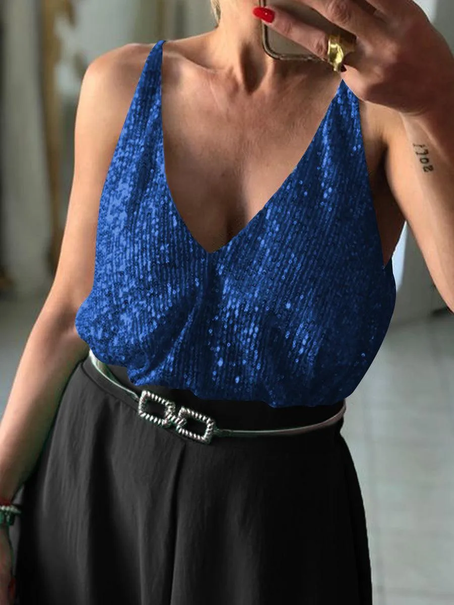 Ladies Sequin Halter Reversible Sexy Elegant Vest ESBY