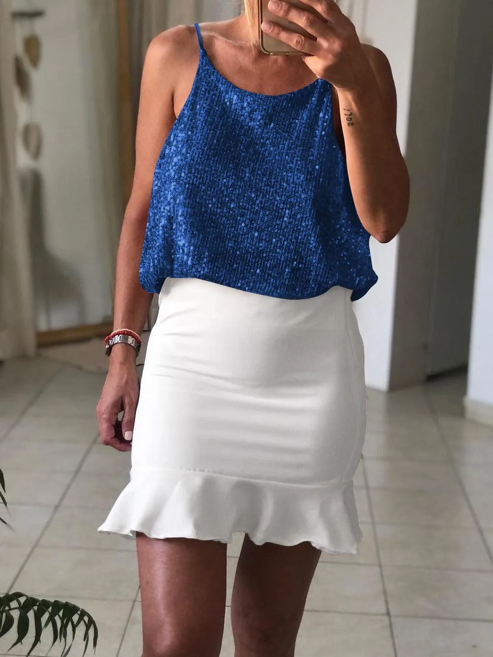 Ladies Sequin Halter Reversible Sexy Elegant Vest ESBY