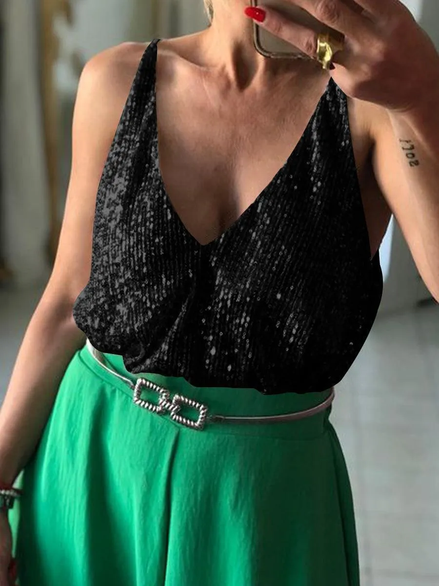 Ladies Sequin Halter Reversible Sexy Elegant Vest ESBY