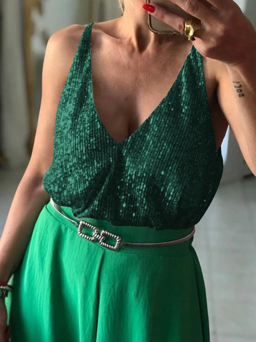 Ladies Sequin Halter Reversible Sexy Elegant Vest ESBY
