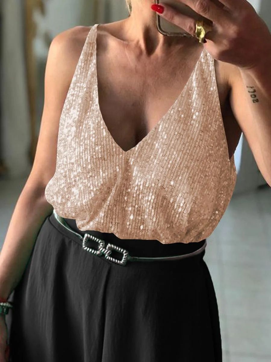 Ladies Sequin Halter Reversible Sexy Elegant Vest ESBY