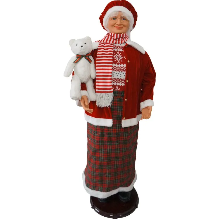 Life-Size 58" Dancing Mrs. Claus with Teddy Bear