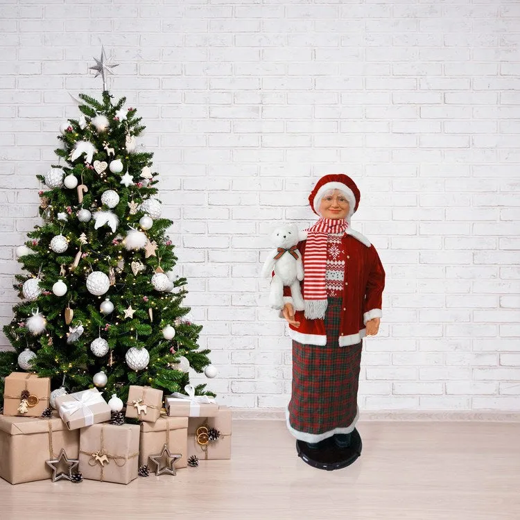 Life-Size 58" Dancing Mrs. Claus with Teddy Bear