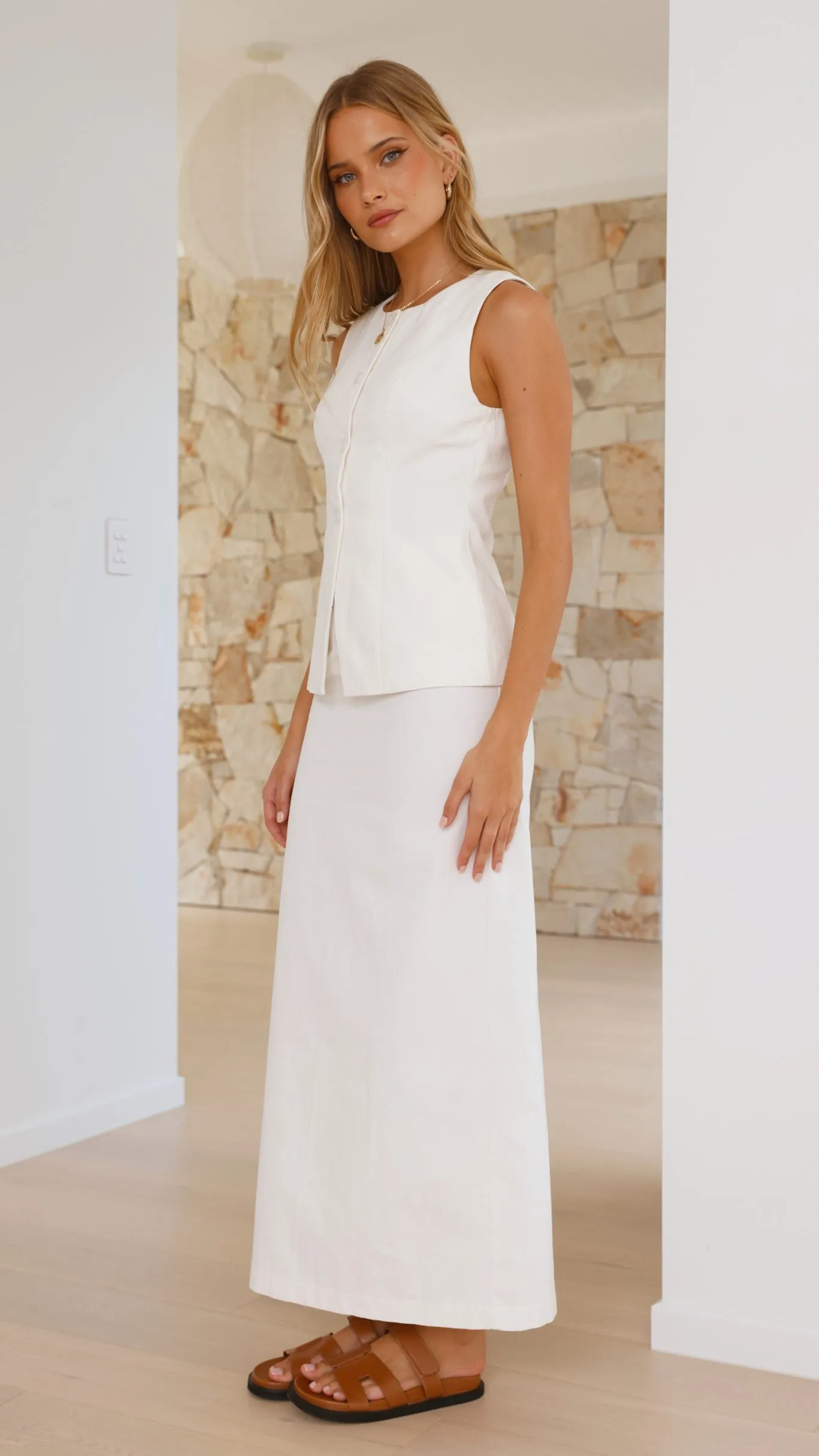 Louella Button Up Vest - White