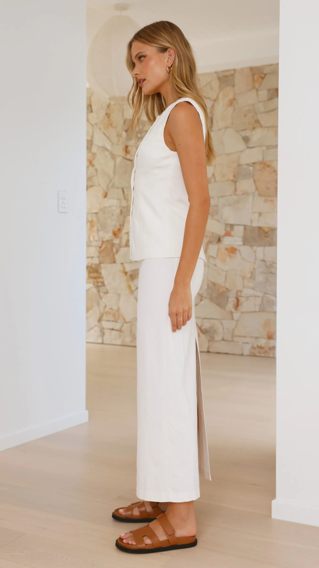 Louella Button Up Vest - White