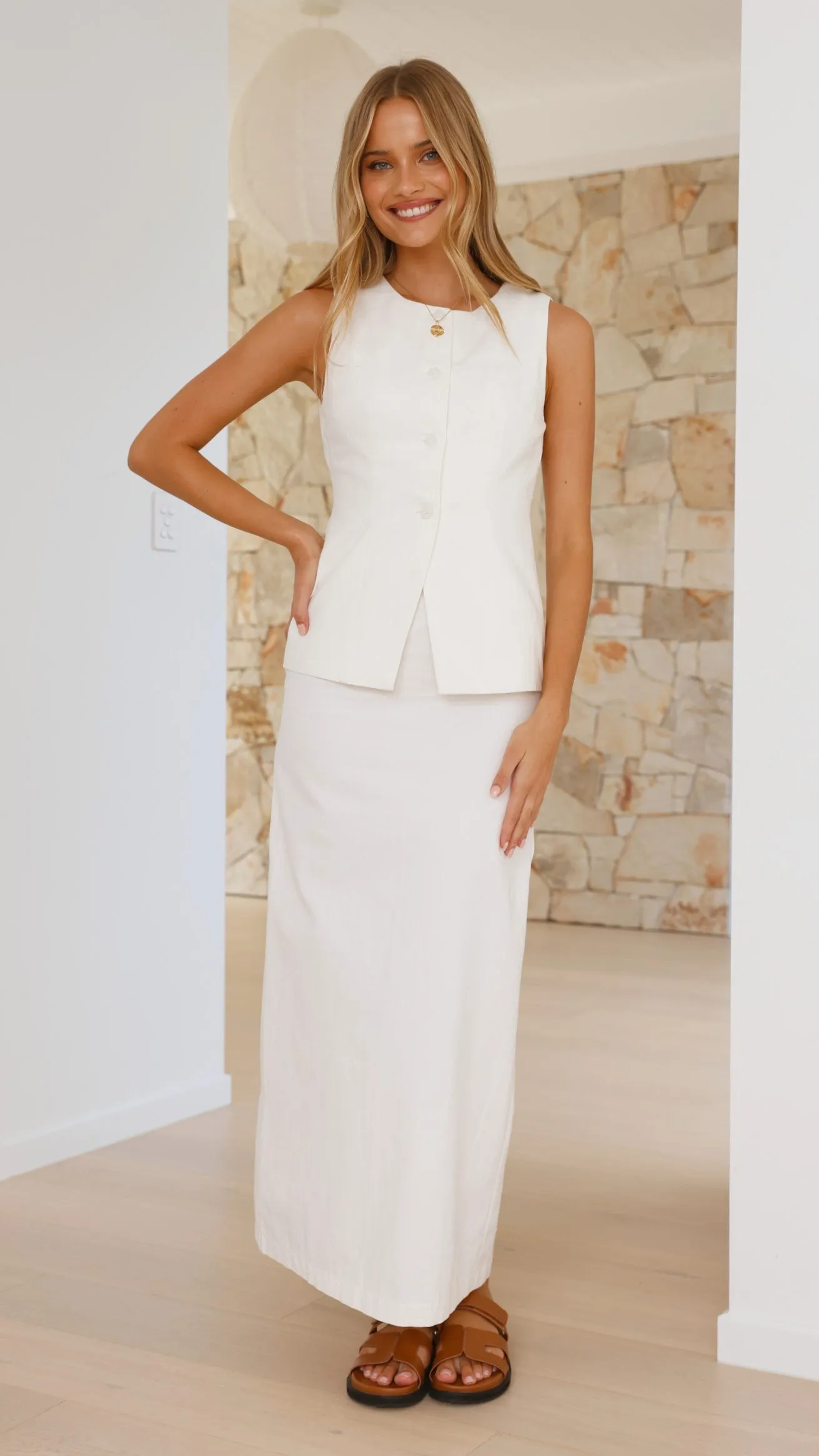 Louella Button Up Vest - White