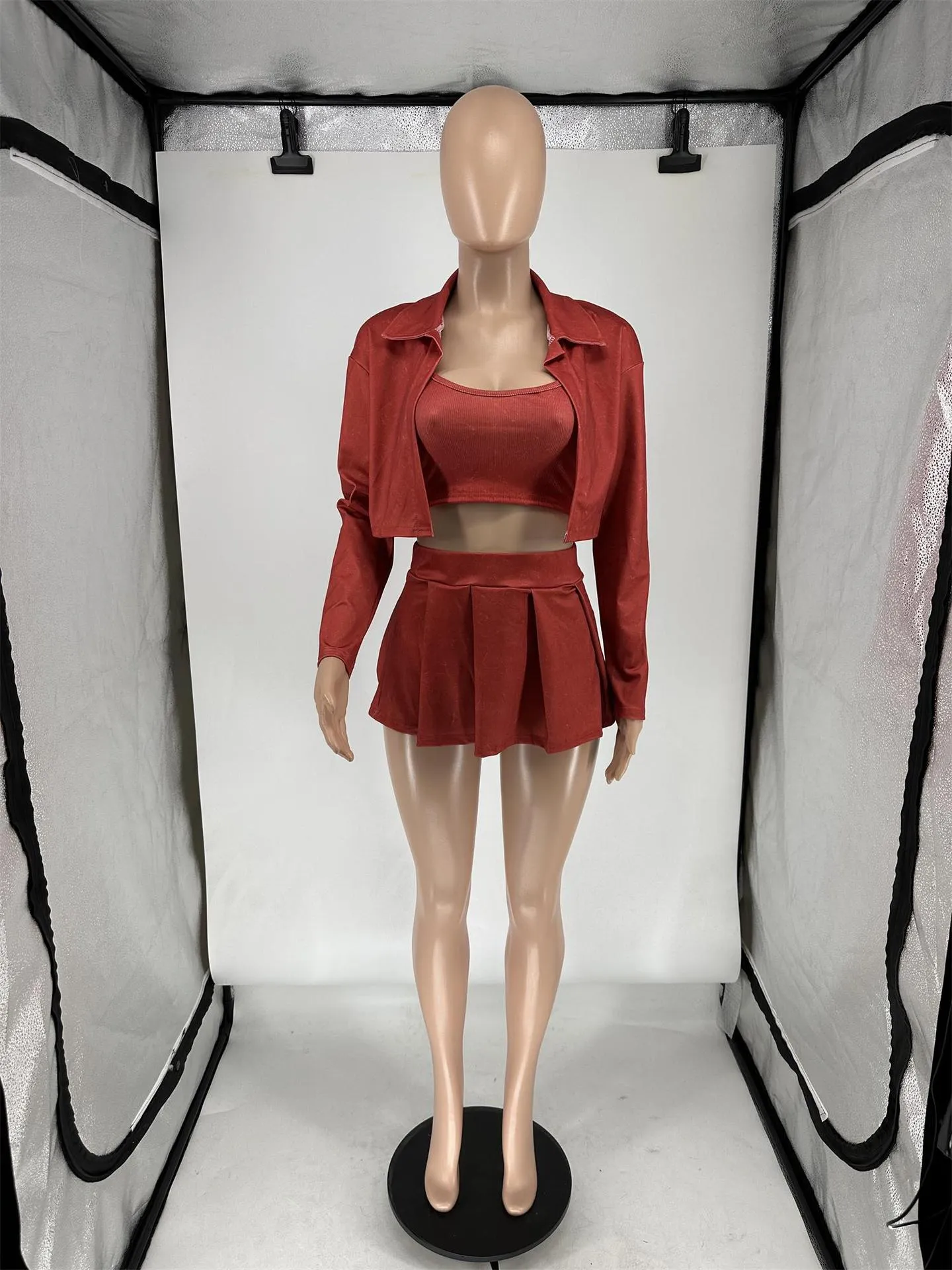 MB FASHION PRINTED Cropped Jacket Bra Mini Skirt Set 1076LY