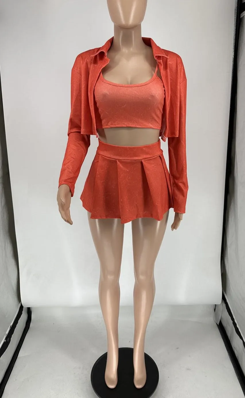 MB FASHION PRINTED Cropped Jacket Bra Mini Skirt Set 1076LY