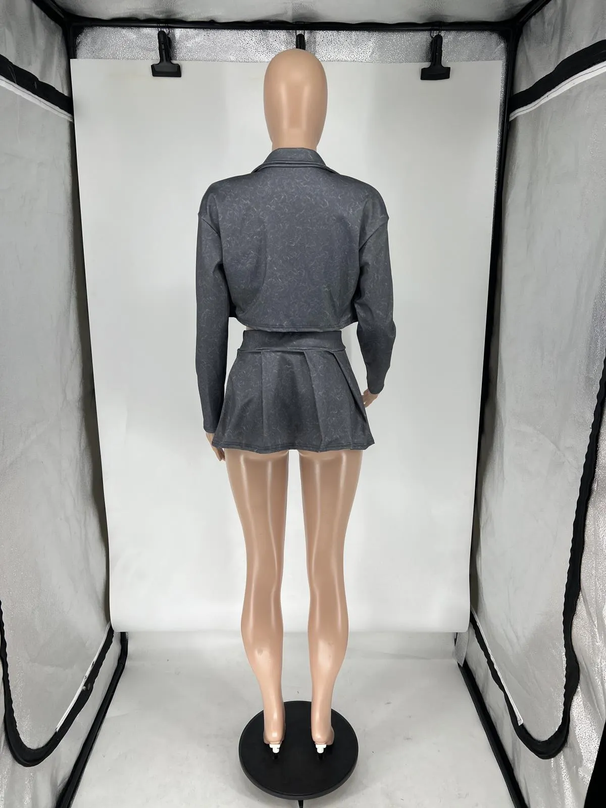 MB FASHION PRINTED Cropped Jacket Bra Mini Skirt Set 1076LY