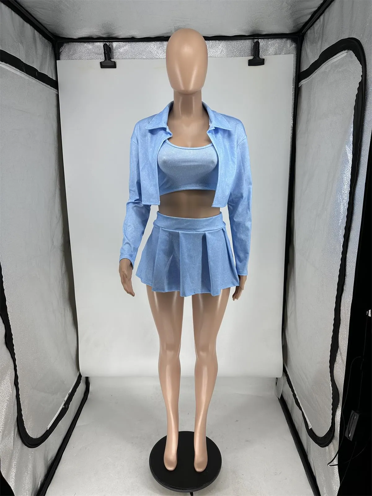 MB FASHION PRINTED Cropped Jacket Bra Mini Skirt Set 1076LY