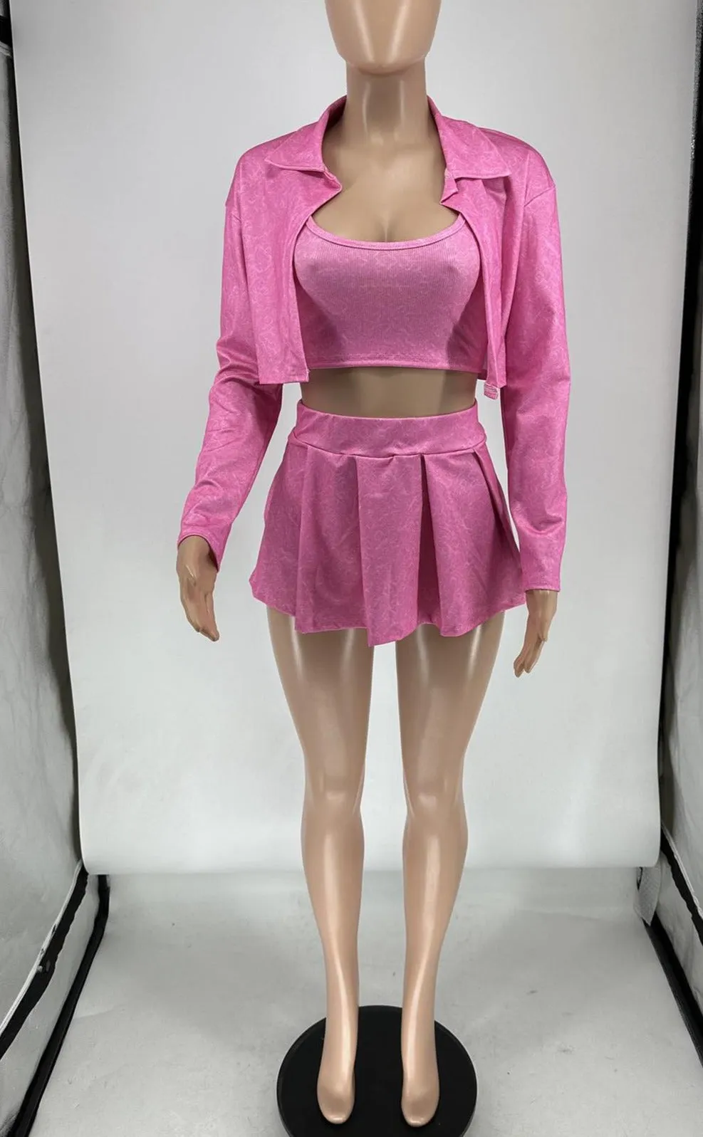 MB FASHION PRINTED Cropped Jacket Bra Mini Skirt Set 1076LY