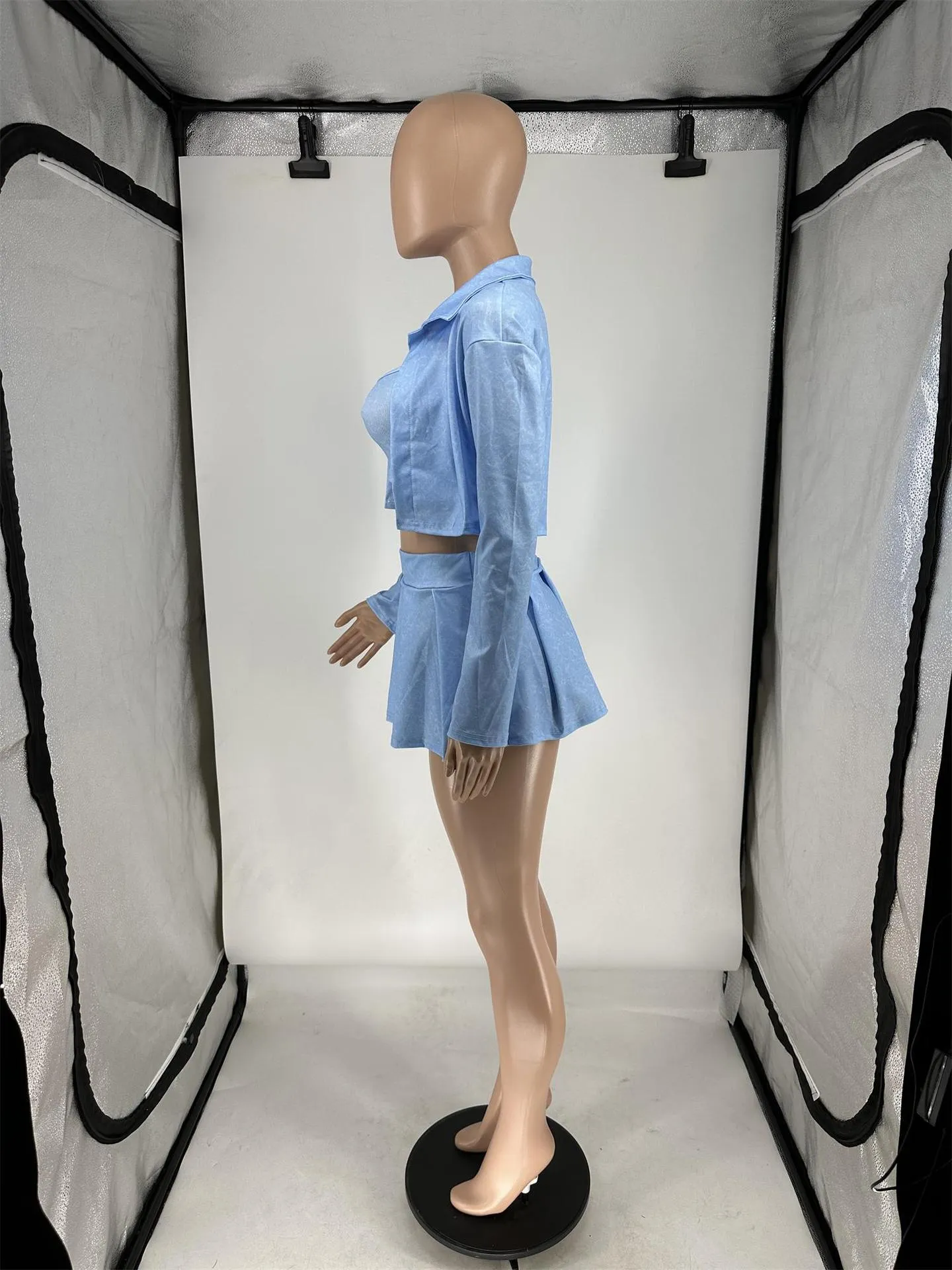 MB FASHION PRINTED Cropped Jacket Bra Mini Skirt Set 1076LY