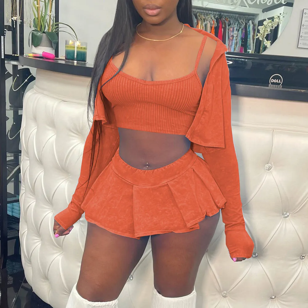 MB FASHION PRINTED Cropped Jacket Bra Mini Skirt Set 1076LY