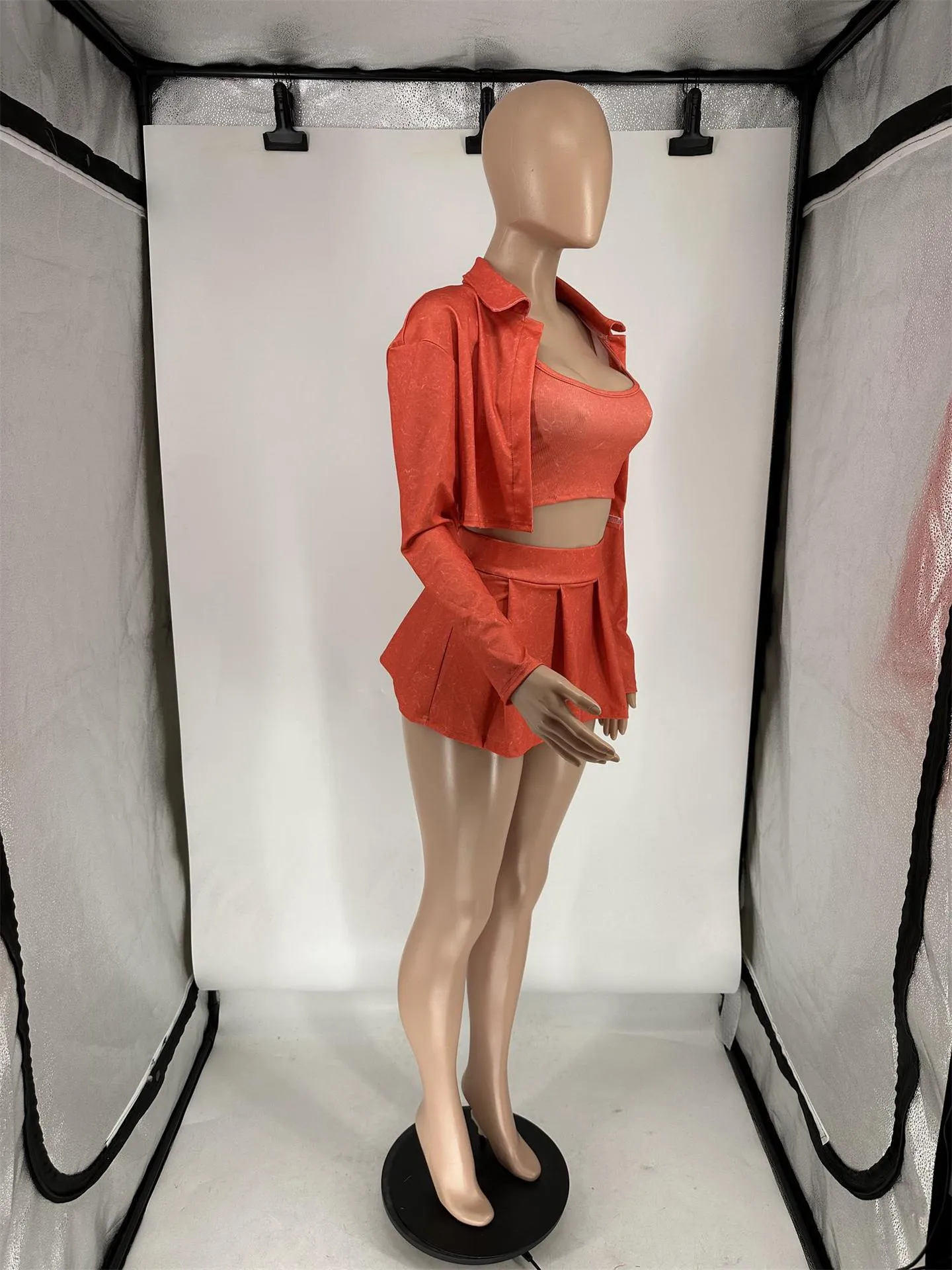 MB FASHION PRINTED Cropped Jacket Bra Mini Skirt Set 1076LY