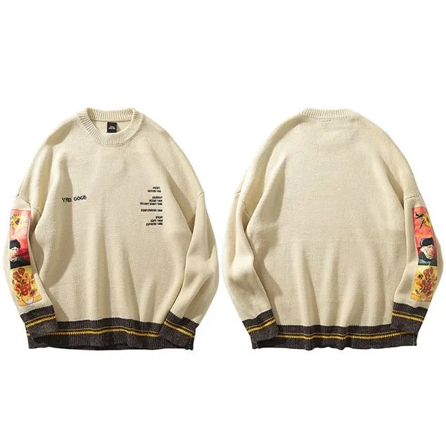 Men's Van Gogh Painting Embroidery Knitted Sweater