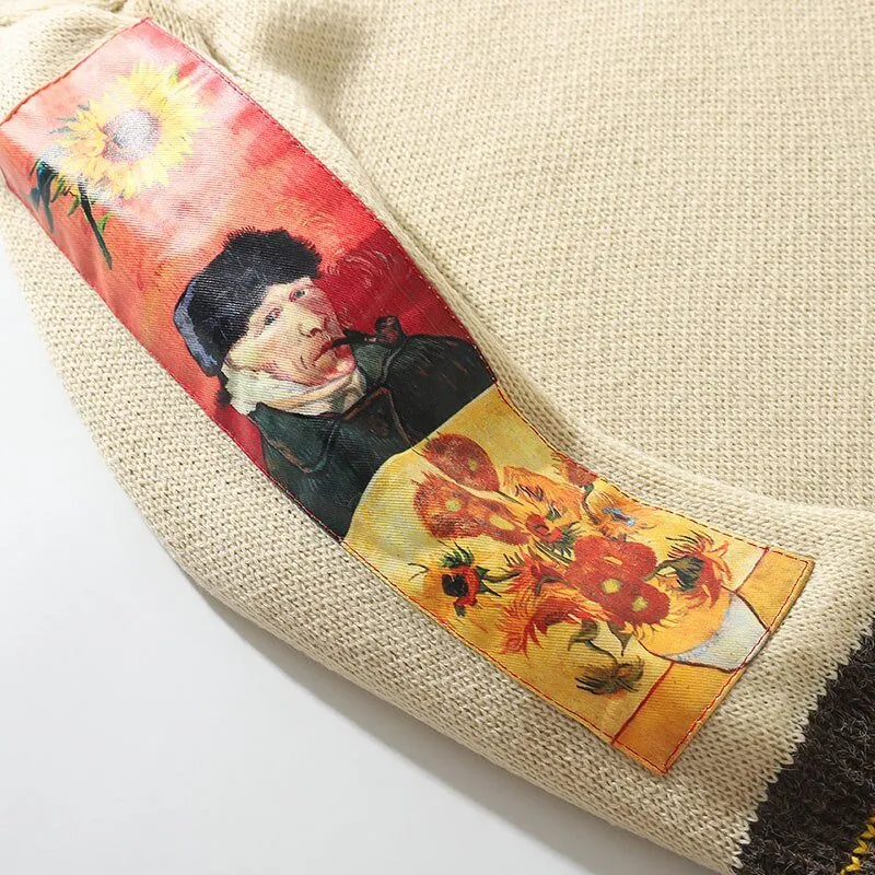Men's Van Gogh Painting Embroidery Knitted Sweater