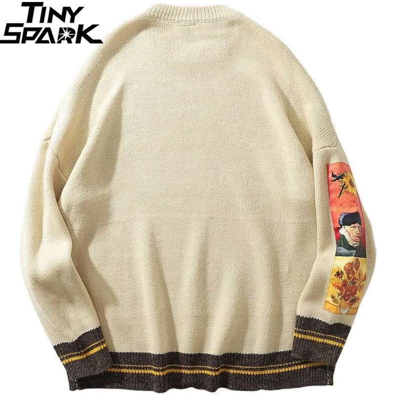 Men's Van Gogh Painting Embroidery Knitted Sweater