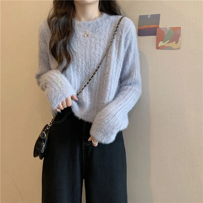 METAVERSMALL Autumn and winter explosion niche Japanese sweet wind temperament socks knitted sweater New soft waxy short round neck pullover sweater