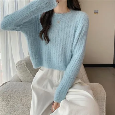 METAVERSMALL Autumn and winter explosion niche Japanese sweet wind temperament socks knitted sweater New soft waxy short round neck pullover sweater
